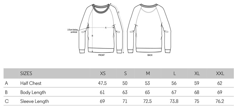 Size chart woman crewneck